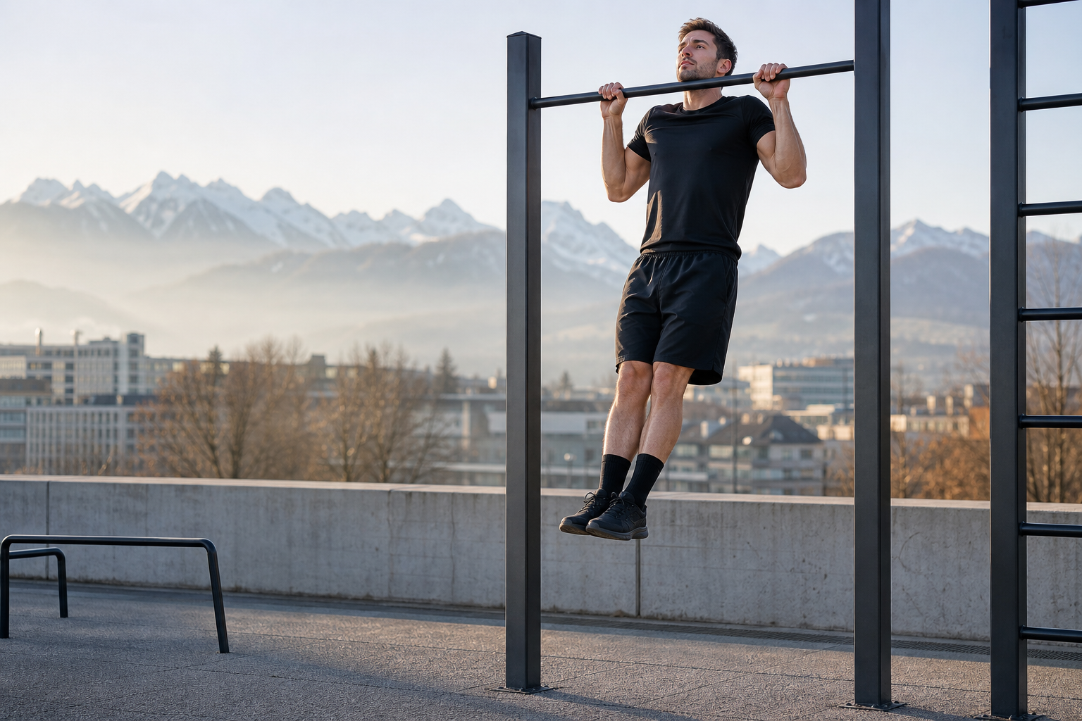 Athlete practising calisthenics outdoors