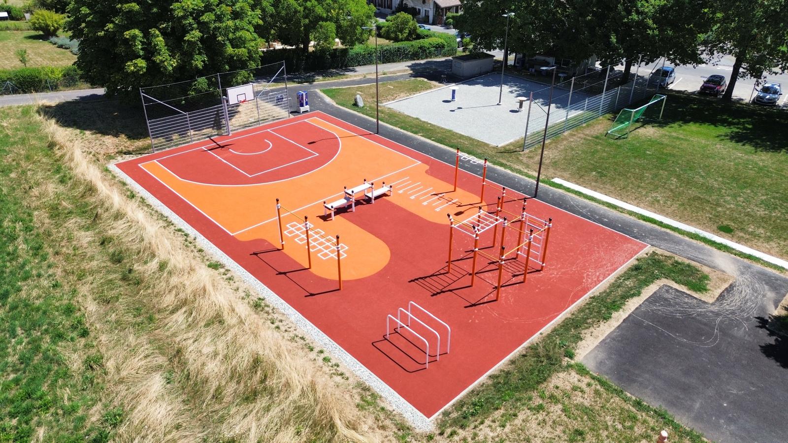 Aerial view of the street workout park in Grens, Vaud